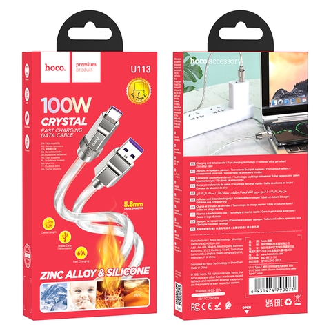 Cáp sạc nhanh 100w HOCO U113 (a-c 1m) (usb ra type-c) chính hãng [BH 1 năm]