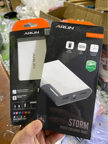 Pin sạc dự phòng Arun Y40 10.400mah chính hãng HỘP ĐEN xịn loại 1 (10.000mAh) [BH 6 tháng]