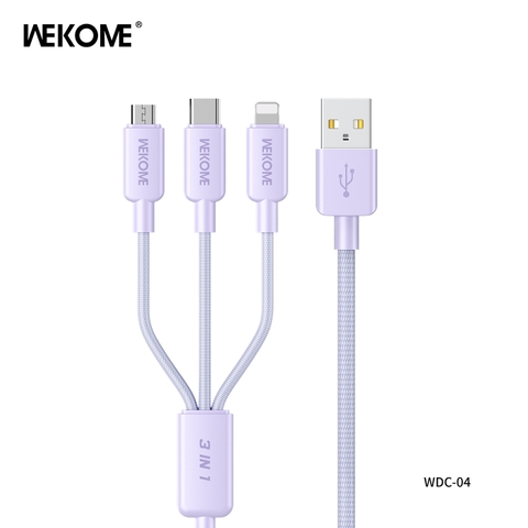 Cáp sạc Wekome WDC-04th 3 đầu đa năng (usb ra ip +micro +type c) dài 1M2 chính hãng [BH: 6 tháng]