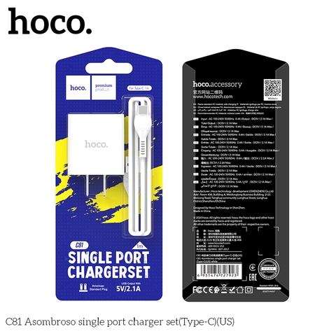 Bộ sạc nhanh Hoco C81 Type-C 2.1A chính hãng [BH: 1 năm]
