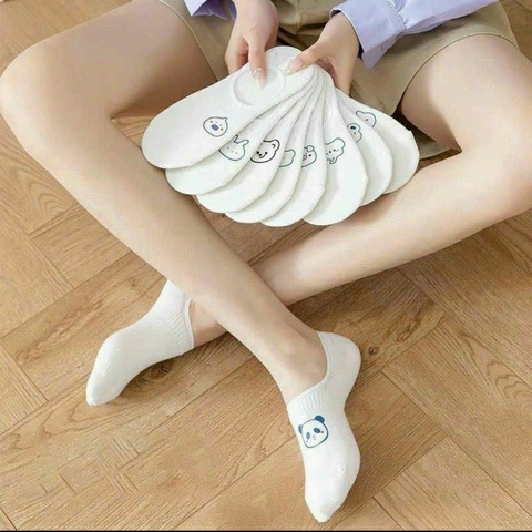 Tất lười cổ ngắn màu trắng hoạ tiết hình thú (BH: None)