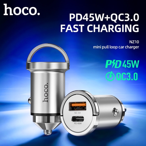 Cóc sạc nhanh xe hơi 45w HOCO NZ10 (1 cổng usb, 1cổng type-c) chính hãng [BH 1 năm]