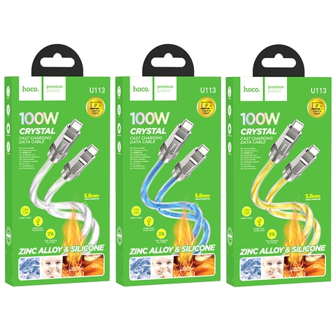 Cáp sạc nhanh 100w HOCO U113 c-c 1m (2 đầu type c ra type-c) dây bọc nhựa siêu đẹp chính hãng [BH 1 năm] / pktn sale