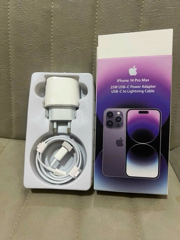 Bộ sạc nhanh 20W/25W iPhone 14 Promax hộp tím cóc chân tròn EU (Cóc 1 cổng Type C + Cáp Type C ra Lightning iPhone] [BH: 3 THÁNG] 5l9c12