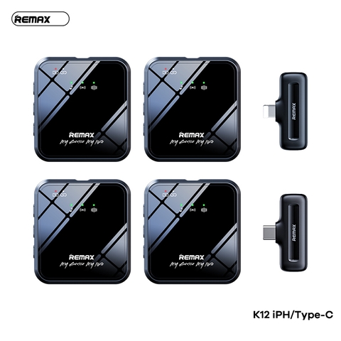 Micro thu âm không dây bộ 2 cái live stream Remax K12 Type C 200mAh DSP+ANC chính hãng [BH 1 năm]