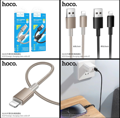 Cáp sạc nhanh 2.4A HOCO X119 (A-L) cáp USB ra Iphone dây dù siêu đẹp