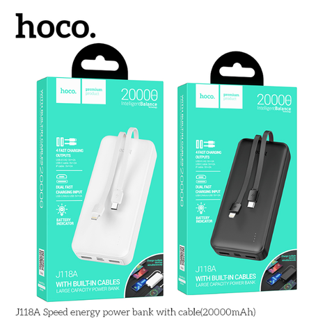 Pin sạc dự phòng Hoco J118A 20.000mAh kèm cáp liền pin chính hãng [BH 1 NĂM]