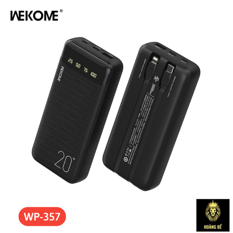 Pin sạc dự phòng Wekome WP-357 20.000mAh  có màn hình hiển thị % pin kèm cáp liền thân  [BH 6 tháng]