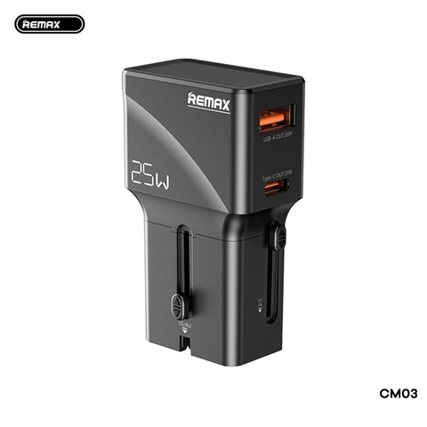Bộ sạc ổ điện du lịch REMAX CM03 2500w kèm cóc sạc 25w (1 cổng type-c vs 1 cổng usb) đa năng chính hãng [BH 1 năm]