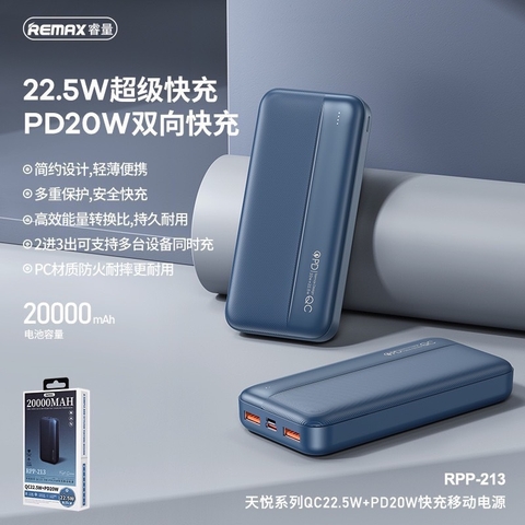Pin sạc dự phòng sạc nhanh 22.5W Remax Rpp-213 20.000mAh Công ty [BH: 6 Tháng]
