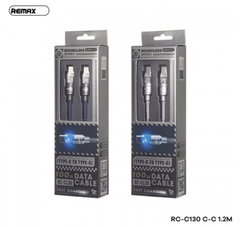 Cáp sạc nhanh 100W trong suốt  Remax RC-C130 Type C ra Type C (c-c), 2 đầu type c 1.2m tích hợp đèn chính hãng [BH 1 năm]