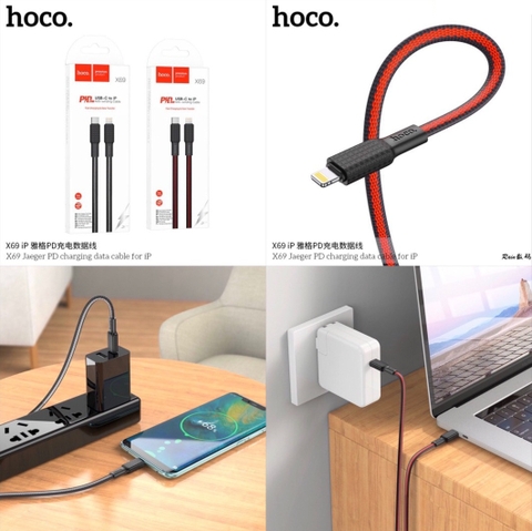 Cáp sạc nhanh 20w Hoco X69 (c-l 1m) PD cổng Type C ra iPhone Lightning bện dù siêu bền 1M chính hãng [BH 1 NĂM]