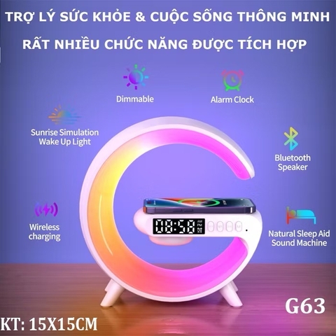 Loa bluetooth kiểu dáng chữ G cầu vồng G63 có đồng hồ,  tích hợp sạc không dây,  led siêu đẹp [BH: 1 tuần]