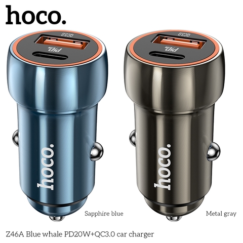 Cóc sạc nhanh xe hơi 20W HOCO Z46A (1 USB + 1 Type-C) Chính Hãng Cho Ô Tô [BH 1 năm]
