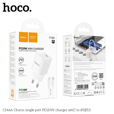 Bộ sạc nhanh 20W HOCO C146A (c-l) Type-C ra iPhone Lightning chính hãng [BH 1 NĂM]