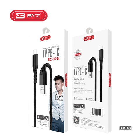 Cáp sạc nhanh 5A dây dù BYZ 029T usb ra type-c 1m chính hãng [BH 6 tháng]
