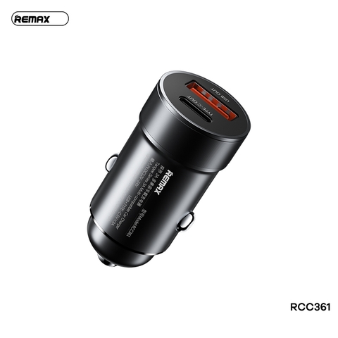 Cóc sạc nhanh xe hơi REMAX RCC-361 (1 cổng USB QC3.0 + 1 cổng Type C) chính hãng [BH 1 năm]