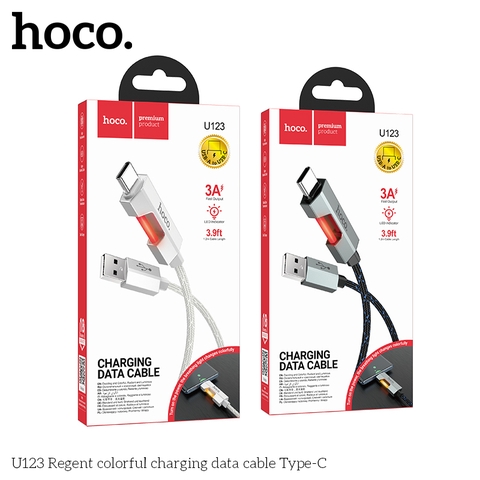 Cáp sạc nhanh 3A Hoco U123 cổng Type-C có đèn báo, truyền dữ liệu ( Usb ra Type c, a-c) chính hãng  [BH 1 NĂM]
