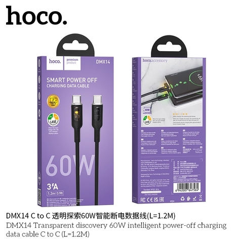 Cáp sạc nhanh 60W HOCO DMX14 (C-C) 2 đầu type-c ra typec dài 1m2 chính hãng [BH 1 Năm]