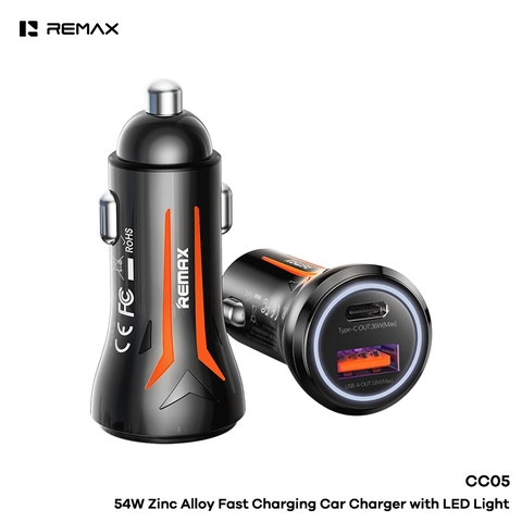 Tẩu sạc nhanh REMAX CC05 tẩu sạc xe hơi ô tô sạc nhanh 54w tẩu 2 cổng 1 cổng sạc USB 1 cổng sạc Type C kèm bluetooth siêu tiện lợi