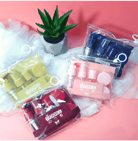 Bộ chiết dầu gội, sữa tắm, mỹ phẩm du lịch Travel 6 món kèm túi đựng