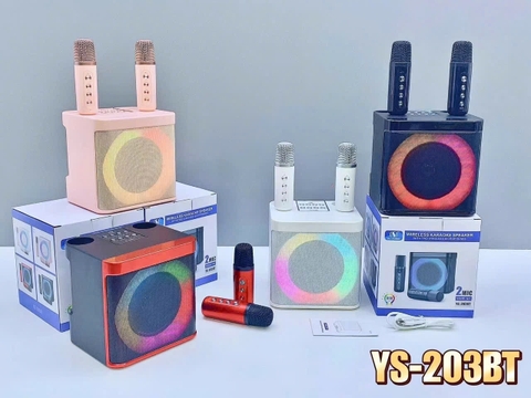 Loa bluetooth karaoke YOSD YS-203BT loa có đèn led mẫu loa để bàn kèm 2 micro không dây siêu hay