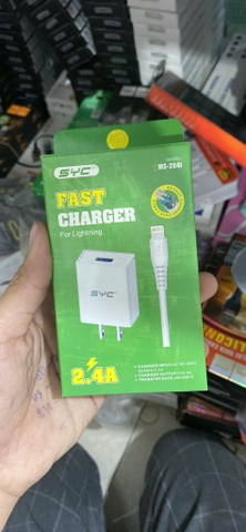Bộ sạc nhanh 2.4A SYC MS-204i cho iPhone (cóc 1 cổng USB + cáp usb ra lightning iPhone , a-l) chính hãng [BH: 1 NĂM]