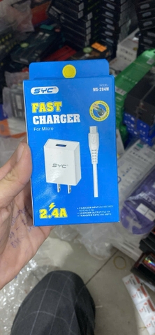 Bộ sạc nhanh 2.4A SYC MS-204m cho Micro (cóc 1 cổng USB + cáp usb Micro, a-m) chính hãng [BH: 1 NĂM]