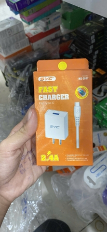 Bộ sạc nhanh 2.4A SYC MS-204t cho Tye C (cóc 1 cổng USB + cáp usb Type C , a-c) chính hãng [BH: 1 NĂM]