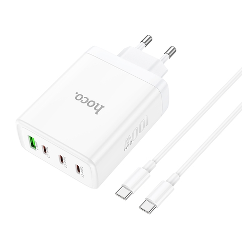 Bộ sạc nhanh 100W Hoco N31 (EU)  (cóc sạc 4 cổng gồm 1 cổng Usb A + 3 cổng Type C; cáp 2 đầu Type C, c-c)), sạc được Laptop chính hãng [BH: 1 NĂM]