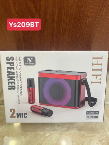 Loa bluetooth karaoke YOSD YS-209BT loa có đèn led mẫu loa để bàn có quai đeo kèm 2 micro không dây siêu hay
