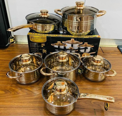 Nồi 6 món 12 chi tiết 5 lớp phù hợp mọi loại bếp, nắp vun bằng kính nguyên bộ