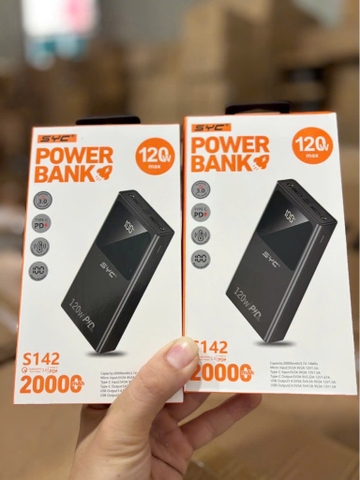 Pin sạc dự phòng sạc nhanh 120W SYC S142, dung lượng 20.000mAh có màn hình hiển thị % pin kèm đèn pin [BH: 1 Năm]