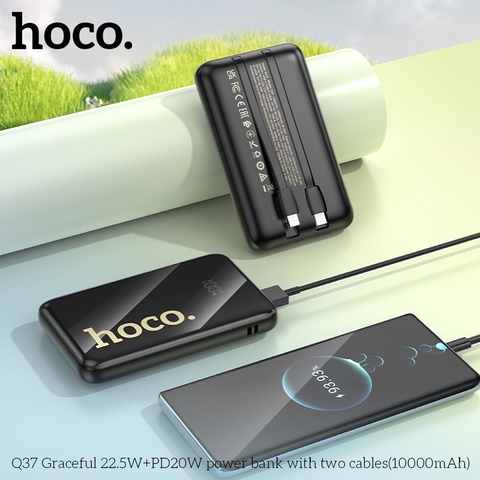 Pin sạc nhanh 22.5w+PD20W HOCO Q37 Graceful 10.000mAh sạc dự phòng kèm cáp liền pin chui Type C + chui iPhone có màn hình LED chính hãng [BH 1 năm]