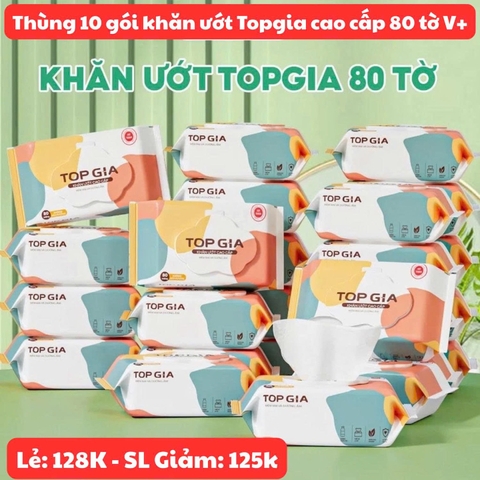 Thùng 10 gói khăn ướt Top Gia (1 gói 80 tờ) [BH: None]
