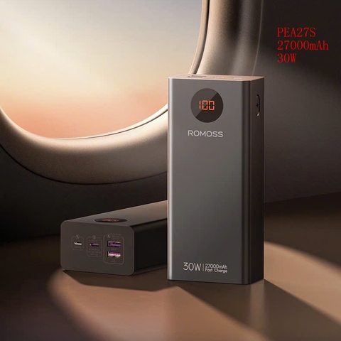 Pin sạc dự phòng ROMOSS PEA27 27000mAh sạc nhanh 30w kèm đèn led hiển thị phần trăm pin siêu đẹp
