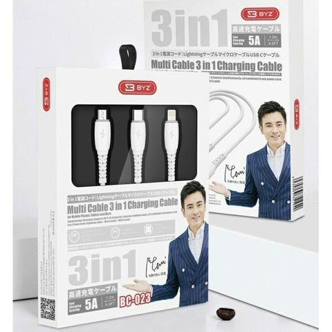 Cáp sạc nhanh 3 đầu BYZ BC-023 chính hãng [BH 6 tháng]