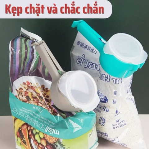 1c kẹp miệng túi thực phẩm, kẹp niêm phong miệng túi có nắp đậy kín miệng to dễ rót, dễ đổ ra Sealing Pour Food Clip [Hộp 4c 4 màu]