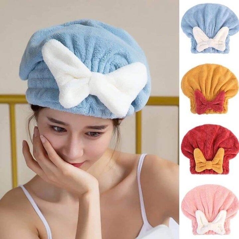 Mũ nón khăn tắm quấn ủ nhanh khô tóc sau tắm gội nhiều màu siêu kute [BH: NONE]