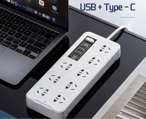 Ổ điện 8 lỗ cắm+ 3 cổng Usb+ 1 cổng Type C [BH: 1 Tuần]1l1