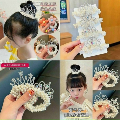 Dây buộc kẹp tóc hình vương miện ngọc trai cho bé / pktn sale