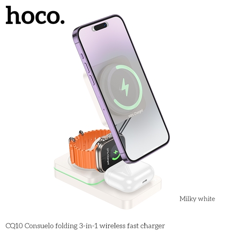 Đế sạc đa năng không dây 3in1 Hoco CQ10,  sạc Đồng hồ thông minh, tai nghe, điện thoại chính hãng [BH: 1 NĂM]