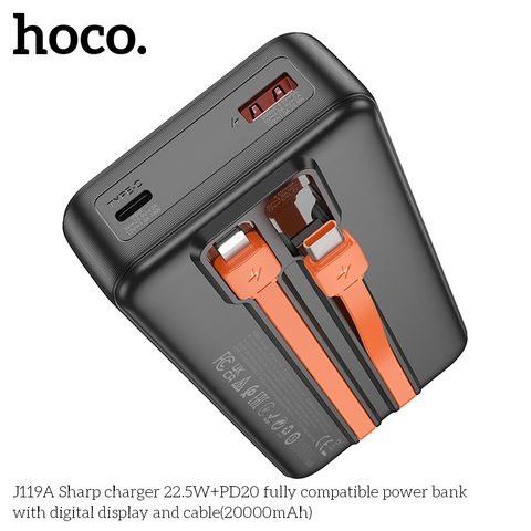 Pin sạc nhanh 22.5w HOCO J119A 20.000mAh dự phòng có màn hình kèm cáp liền pin chính hãng [BH: 1 NĂM]