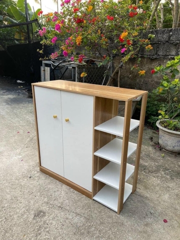Tủ gỗ đựng đồ 2 cửa kèm 4 tầng bên hông đa năng