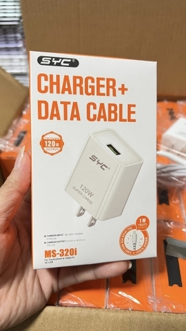 Bộ sạc nhanh 120W SYC MS-320i cho iPhone ( cóc 1 cổng USB, cáp USB ra lightning a-l) chính hãng [BH: 1 NĂM]