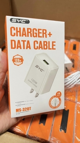 Bộ sạc nhanh 120W SYC MS-320t cho Type C ( cóc 1 cổng USB, cáp USB ra Type C; a-c) chính hãng [BH: 1 NĂM]