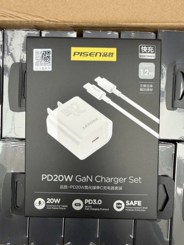 Bộ sạc nhanh GaN 20w PD PISEN CL-02 (C-L) 1.2m chính hãng (cáp type-c ra iphone lightning) - BH 1 năm