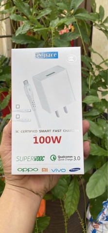 Bộ sạc nhanh 100w 5S Space SUPER VOOC Samsung Micro (cóc 1 cổng usb + cáp usb ra micro) [bh: 3 tháng] 5l9c12