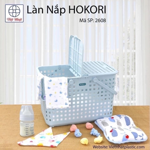 Giỏ nhựa có nắp HKR2608 đựng đồ đi sanh, đồ sơ sinh tiện lợi [BH: None]