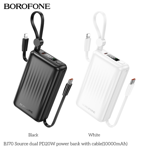 Pin sạc nhanh 20w BOROFONE BJ70 10.000mAh sạc dự phòng kèm cáp liền pin chui Type C + chui iPhone có màn hình LED chính hãng [BH 1 năm]